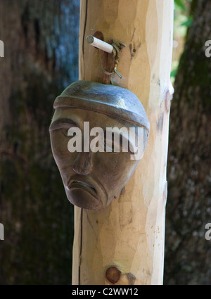 Traditional Native American mask at the Oconaluftee Indian Village in Cherokee, North Carolina Stock Photo