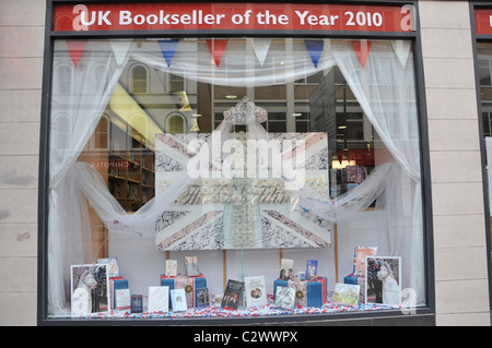 Royal Wedding William and Kate Union Jack celebration Foyles Bookshop Charing Cross Road Stock Photo