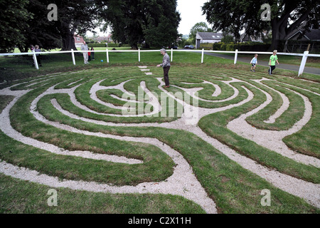 A turf labyrinth in the village of Wing, Leicestershire. Stock Photo