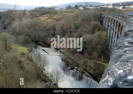 View from Cefn Viaduct over the River Taf Stock Photo
