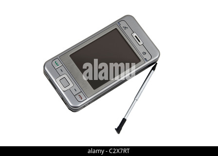 Modern PDA with cell phone included and stylus isolated on white background Stock Photo