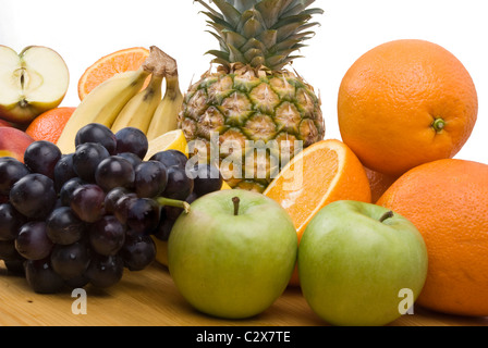 Close up of fresh fruits on wood table kitchen Stock Photo