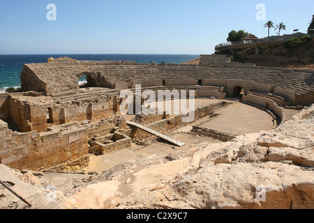 The ancient ruins of a roman ampitheatre at Tarragona, Catalonia, Spain Stock Photo