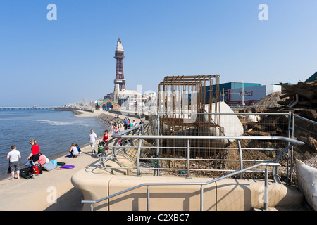 Extensive redevelopment work on the seafront promenade in April 2011 during the Easter Holidays, Blackpool, Lancashire Stock Photo