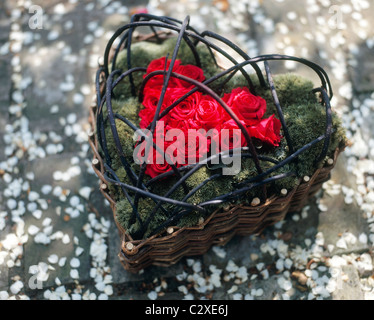 Rose heart basket valentine flowers roses gift present love Stock Photo