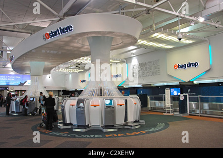 Check-in terminals, Domestic Terminal, Auckland International Airport, Auckland, Auckland Region, North Island, New Zealand Stock Photo