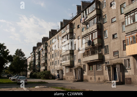 Soviet era apartment blocks in Yuzhno Sakhalinsk, Sakhalin, Russia Stock Photo