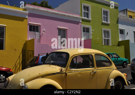 Extremely bright and colorful houses in the Bo-Kaap area in Cape Town, South Africa Stock Photo