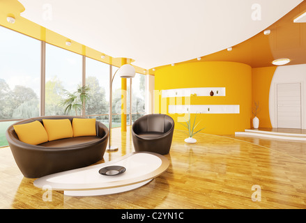 Interior design of modern living room 3d render Stock Photo