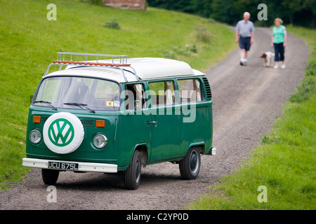 Green VW Camper Van in the Scottish Borders Stock Photo