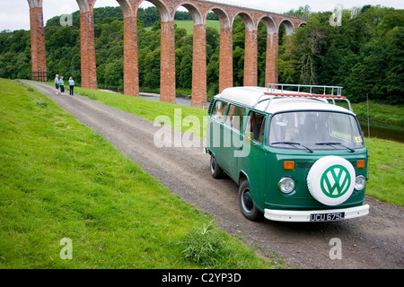 Green VW Camper Van in the Scottish Borders Stock Photo