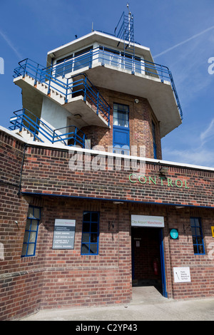 Control Tower at Barton Airfield, Manchester, built in 1933 and thought to be the oldest control tower in Europe still operating Stock Photo