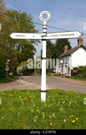 Old Traffic Sign in King's Somborne, Test Valley, Hampshire, UK Stock Photo