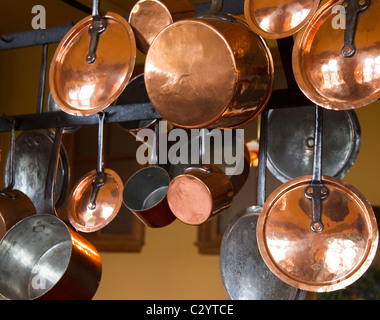 Copper pots and pans Stock Photo