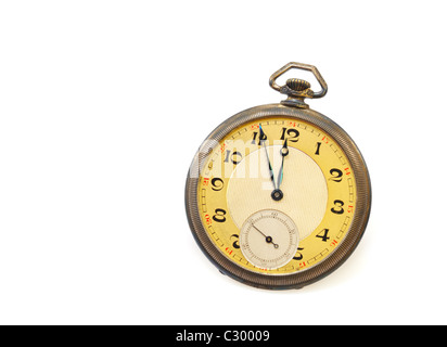 Old antique pocket watch isolated on white background Stock Photo