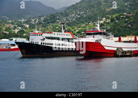 St. Vincent Kingstown harbour wharf interisland ferry boats, St Vincent and Grenadines Stock Photo