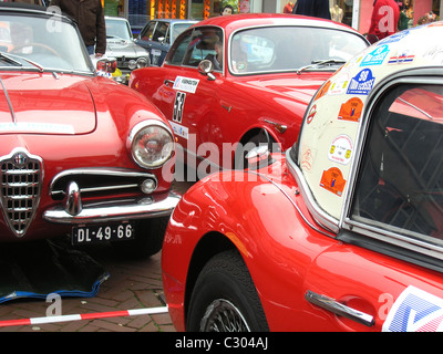 rally cars in parc ferme at International Horneland Rally a classic car rally in the Netherlands Stock Photo