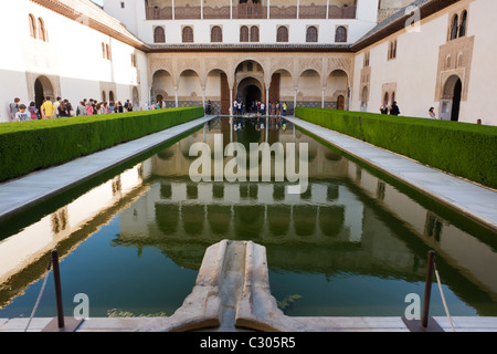Landscape of Alhambra Palace's Patio de Arrayanes (Court of the Myrtles) Stock Photo