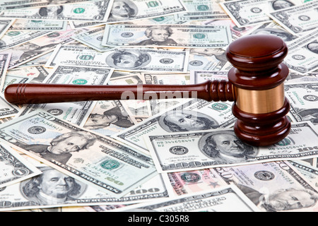 Dollar Currency notes and Gavel Stock Photo