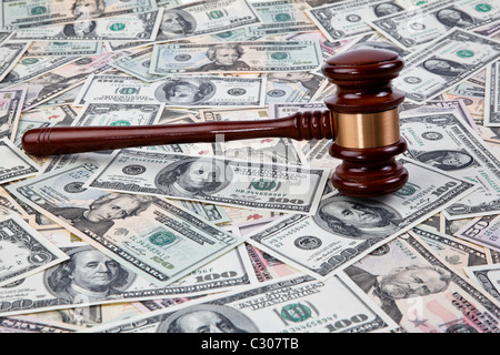 Dollar Currency notes and Gavel Stock Photo