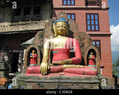 Golden Buddha statue in Swayambhunath (Monkey temple), Kathmandu, Nepal Stock Photo