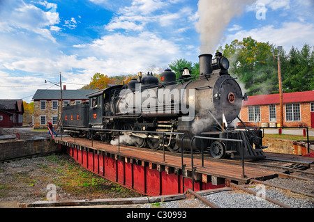 Steam engine on a turntable Stock Photo