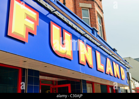 An old fashioned amusement arcade building in the town of Portrush in ...