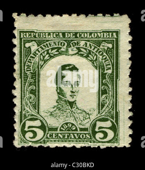 COLOMBIA-CIRCA 1899:A stamp printed in COLOMBIA shows image of José María Córdoba also known as the 'Hero of Ayacucho', was a General of the Colombian army during the Latin American War of independence from Spain, circa 1899. Stock Photo