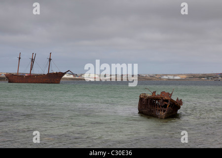 Rusting shipwreck in Whale Bone Cove, Port Stanley, East Falklands Stock Photo