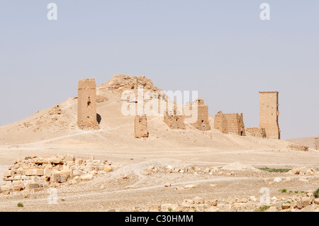 Palmyra. Syria. View of a tower burial chambers in the ghostly valley of the tombs. Stock Photo