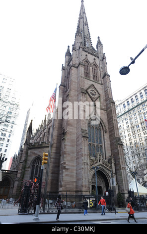 Trinity Church on Broadway at Wall Street in Lower Manhattan. Stock Photo