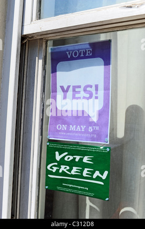 Poster for the Green Party and yes to Alternative Voting system AV for the forthcoming local government elections in Brighton UK Stock Photo
