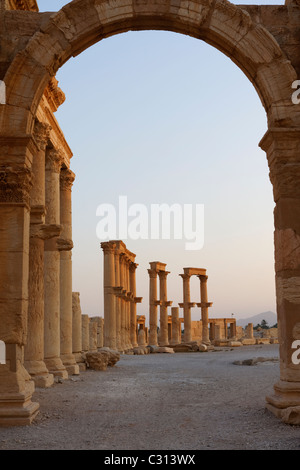 Palmyra. Syria. An Arch opening in the south portico gives access to a road that runs around the hemicycle of the theatre. Stock Photo