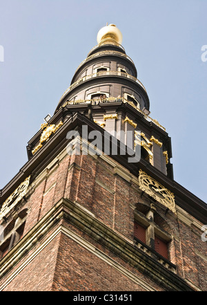 Twisted spire of Baroque Vor frelsers Kirke (Church of our Saints) Cristianshavn Copenhagen Denmark Europe Stock Photo