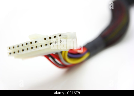 Computer motherboard power lines. Color cables Stock Photo