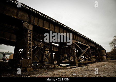 Stylistic Urban shots of downtown Cincinnati Ohio, including old buildings and railroad tracks and bridges Stock Photo