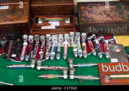 Pipes used to smoke marijuana and tobacco kept for display at a shop in Amsterdam Stock Photo