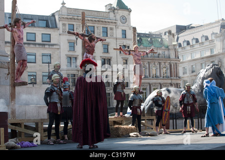 Easter Passion Play performed by the Wintershall theatre group in Trafalgar Square Good Friday Stock Photo