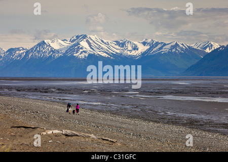 ANCHORAGE, ALASKA, USA - Low tide in Turnagain Arm of Cook Inlet,  and Kenai Range mountains. Stock Photo
