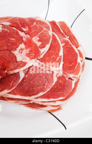 mutton slices cooked in hot pot Stock Photo