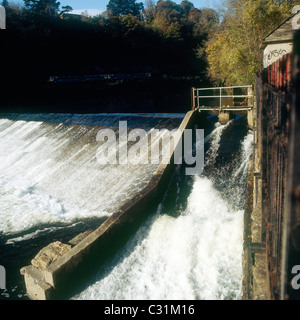 Weir and fish pass or ladder on the River Taff near Radyr, Cardiff, Wales Stock Photo