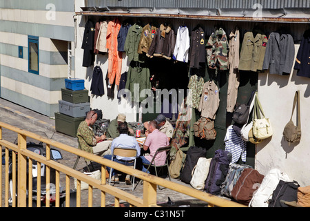 ARMY SURPLUS STORE, PASSAGE ALEXANDRE, BOULEVARD PASTEUR, NEIGHBORHOOD OF THE MONTPARNASSE TRAIN STATION, PARIS (75), FRANCE Stock Photo