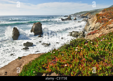 View of crashing waves from Soberanes Point in Garrapata State Park. Stock Photo