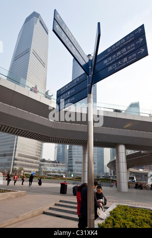 Street post signs in the Pudong district in Shanghai. Stock Photo