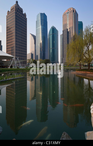 A fish pond in the Lujiazui Central Green Space in the Pudong district, Shanghai. Stock Photo