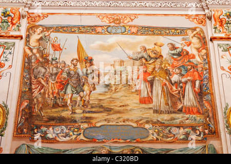 Fresco of meeting between Attila the Hun and Pope Leo 1 in Rome in 5th ...