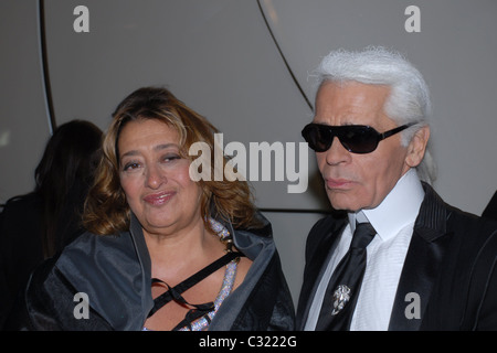 Zaha Hadid and Karl Lagerfeld Mobile Art Chanel Contemporary Art Container Opening at Rumsey Playfield, Central Park - Inside Stock Photo