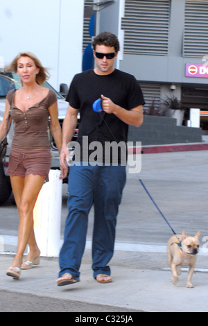 Linda Thompson and Brody Jenner Brody Jenner walking his dog with his mother in Beverly Hills Los Angeles, California - Stock Photo