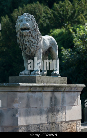 The Percy lion on the parapet of the the Lion Bridge in Alnwick Northumberland Stock Photo