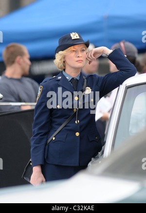 Gretchen Mol on the set of 'Life On Mars' filming at Coler-Goldwater Hospital on Roosevelt Island New York City, USA - 16.10.08 Stock Photo